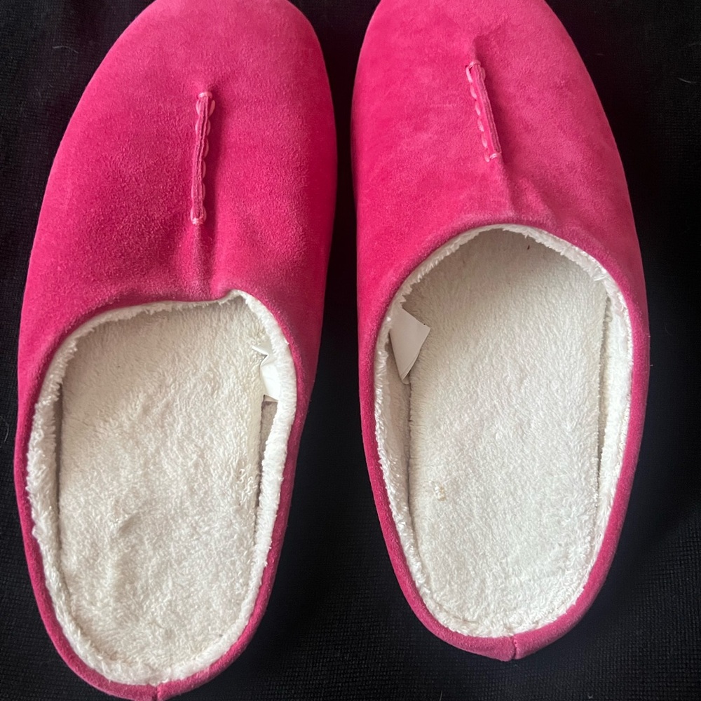 Coldwater Creek Women's Bright Pink Suede Slip-On Slippers
